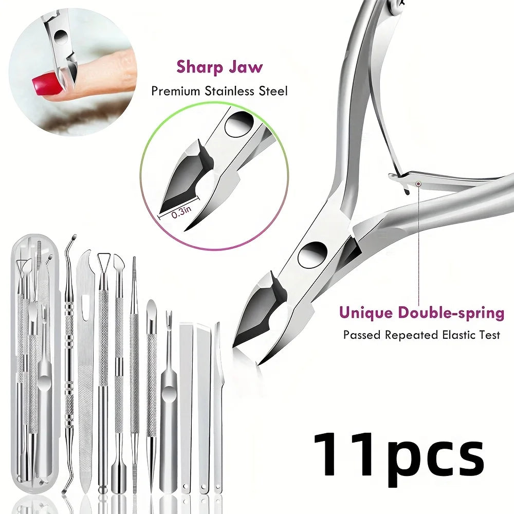 Kit Manicura Profesional 11 Piezas – Acero Inoxidable para Uñas y Cutículas (Beige)