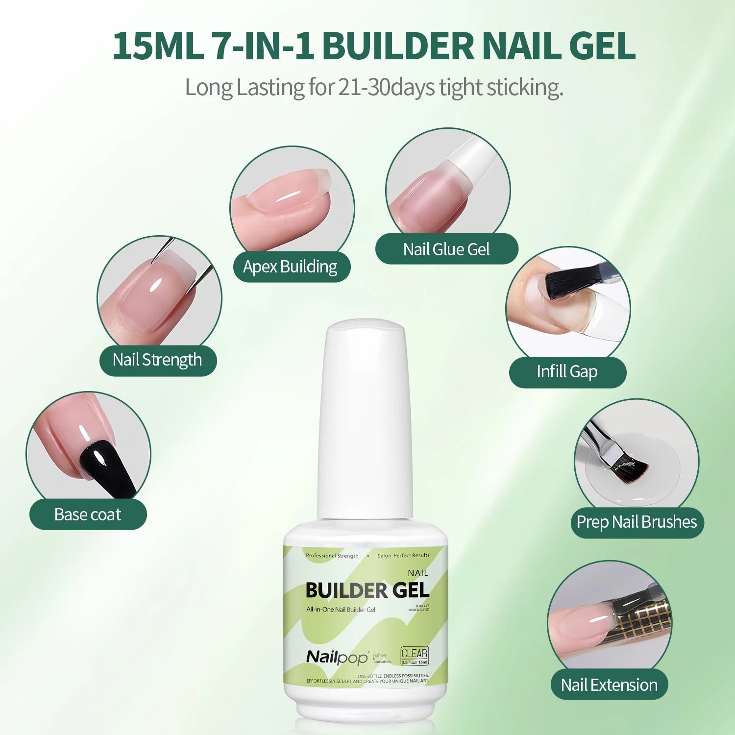 Gel Constructor 7 en 1 Nailpop 15ml – Builder Gel UV para Extensión y Fortalecimiento de Uñas