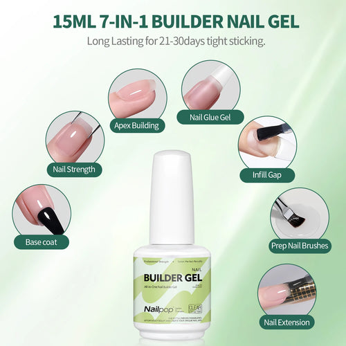Gel Constructor 7 en 1 Nailpop 15ml – Builder Gel UV para Extensión y Fortalecimiento de Uñas