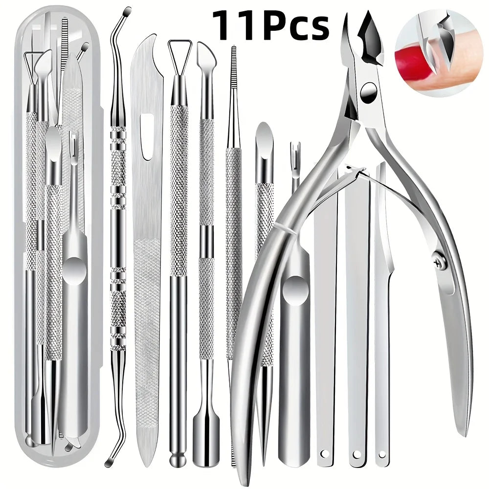 Kit Manicura Profesional 11 Piezas – Acero Inoxidable para Uñas y Cutículas (Beige)