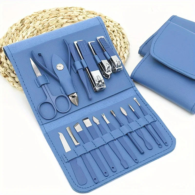 Kit Manicura y Pedicura Profesional 16 Piezas – Cortaúñas y Cutículas con Estuche de Viaje