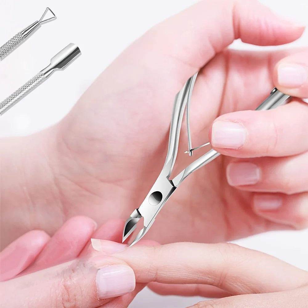 Kit Manicura Profesional 11 Piezas – Acero Inoxidable para Uñas y Cutículas (Beige)