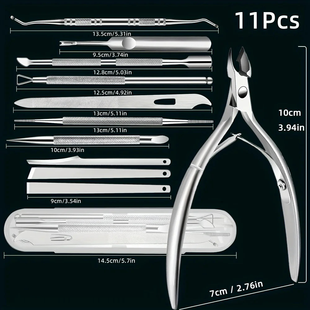 Kit Manicura Profesional 11 Piezas – Acero Inoxidable para Uñas y Cutículas (Beige)