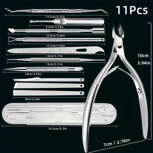 Kit Manicura Profesional 11 Piezas – Acero Inoxidable para Uñas y Cutículas (Beige)