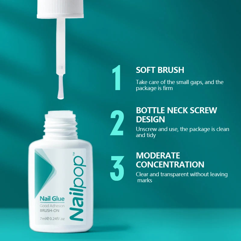 Pegamento para Uñas Nailpop 2x7ml – Adhesivo con Brocha para Uñas Postizas y Decoración